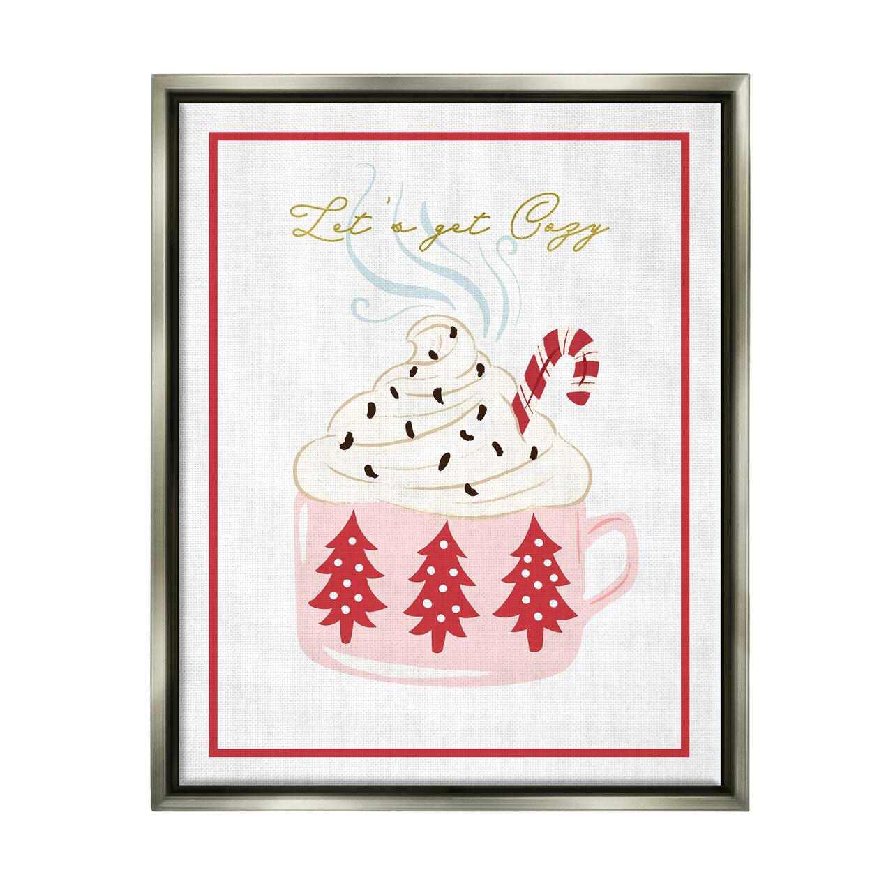 Stupell Industries Let's Get Cozy Pink Cocoa Framed Floater Canvas Wall Art